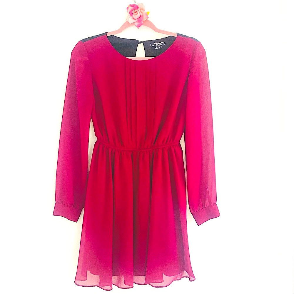 💕Pretty Maroon Lace Long Sleeves Dress SZ S